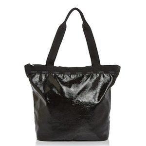 NWT LeSportsac Hailey Black Crinkle Patent Tote Shoulder Bag